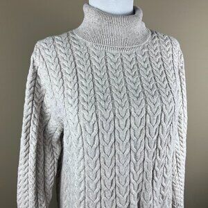 J. Jill Women's Long Sleeve Sweater Size L Heathered Oatmeal Tan, Small Cable Kn